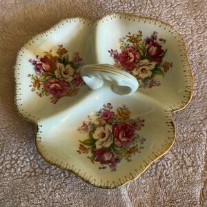 Norcrest French bouquet Porcelain Divided Dish. Light mint color. 1952